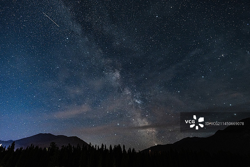 新疆喀纳斯河边的银河图片素材