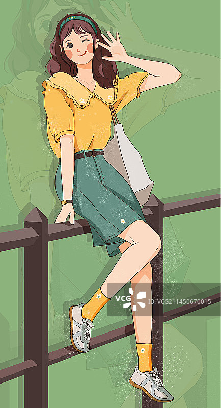 豆豆眼扁平肌理风人物插画女孩图片素材