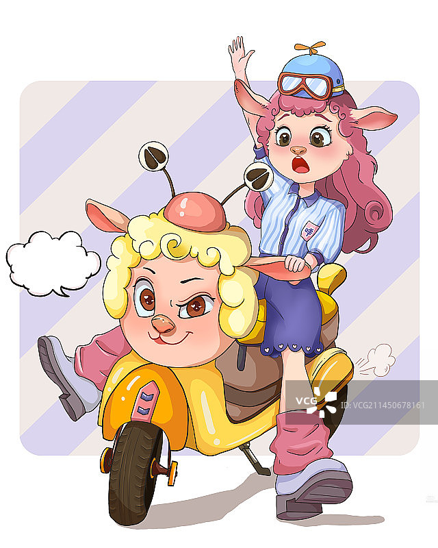 卡通形象小羊骑小羊摩托图片素材