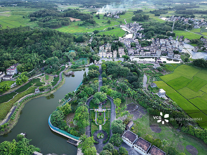广东省江门市世界遗产开平碉楼与古村落赓华村立园航拍图片素材
