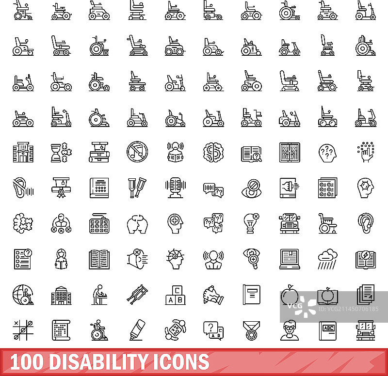 100个残疾人图标轮廓风格图片素材