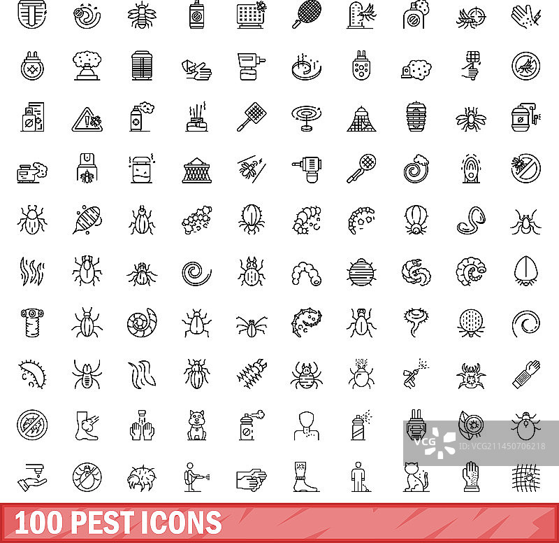 100个害虫图标集合轮廓样式图片素材