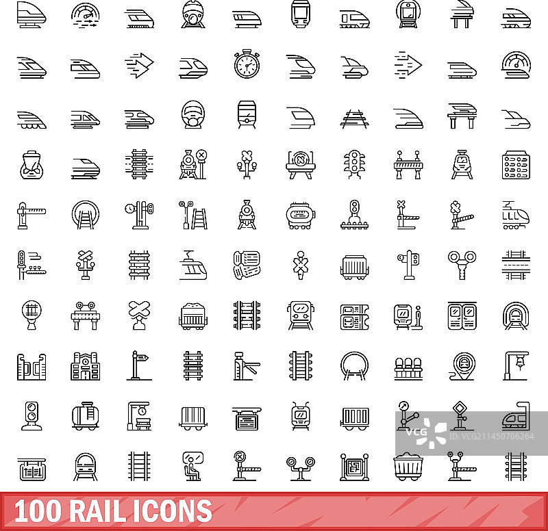 100个描边风格铁路图标集图片素材