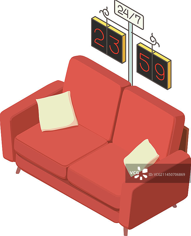 房间内部图标2.5D柔和红色沙发图片素材