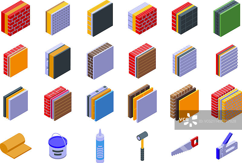 建筑隔热等距图标集图片素材