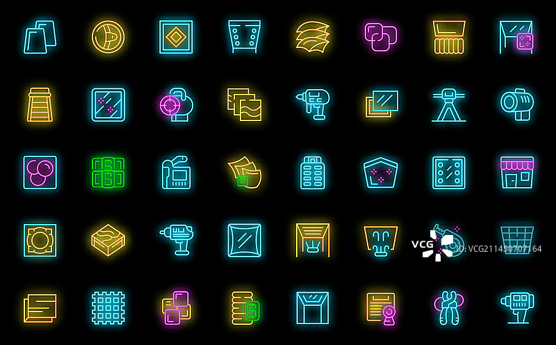 霓虹拉伸天花板图标集图片素材