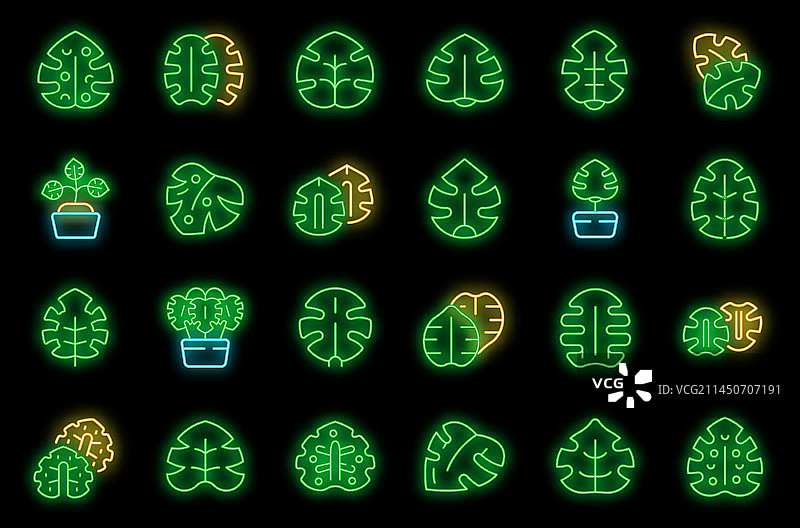 龟背竹图标霓虹灯合集图片素材