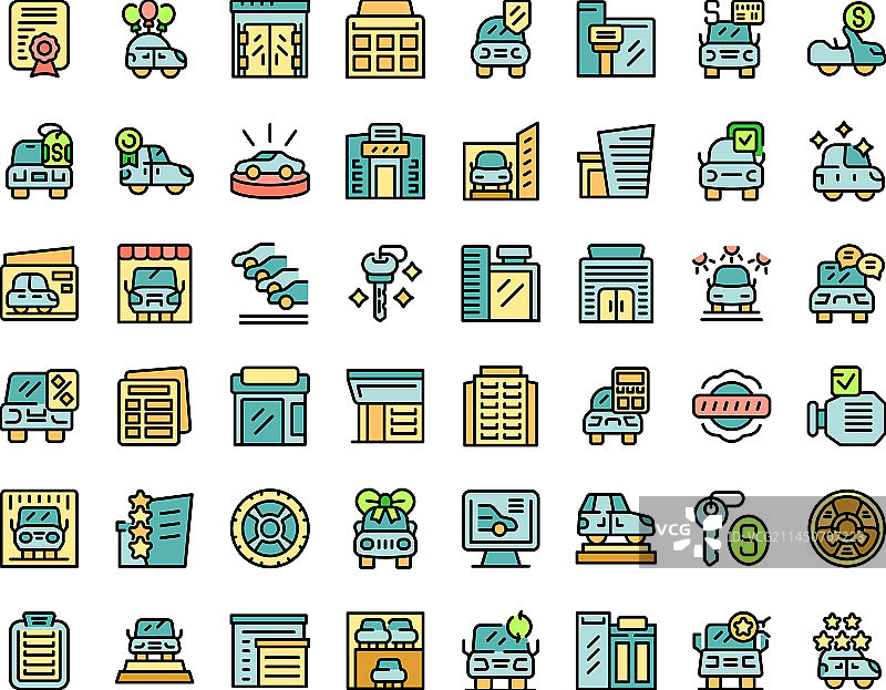 汽车展厅扁平图标集图片素材