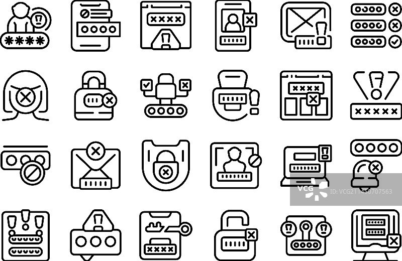 密码错误图标集合（线条盾牌）图片素材