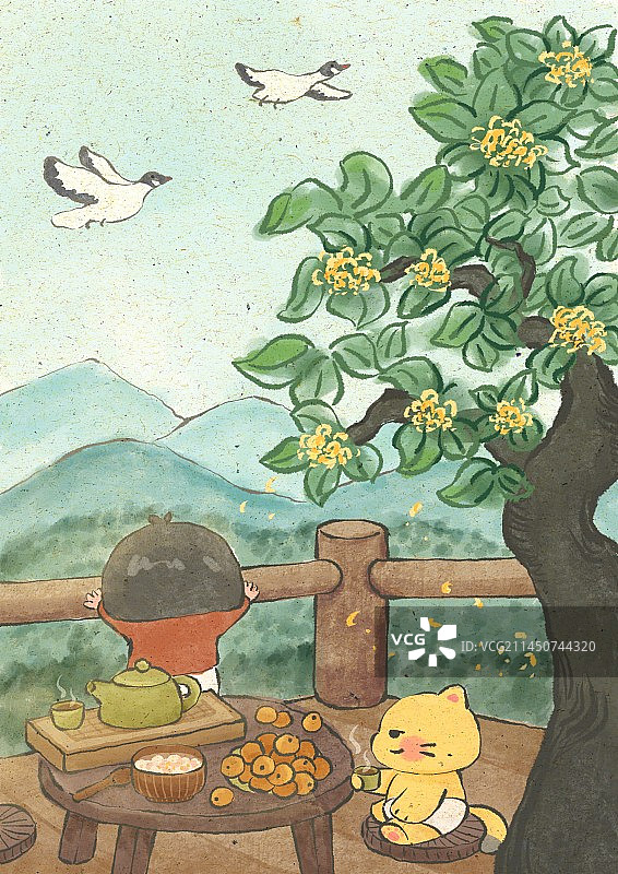 中国风治愈系插画-白露图片素材