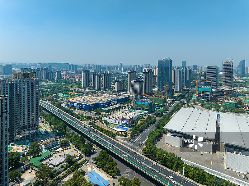 中国山东国际会展中心及宜家航拍图片素材