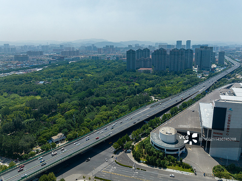 中国山东济南二环西高架路航拍图片素材