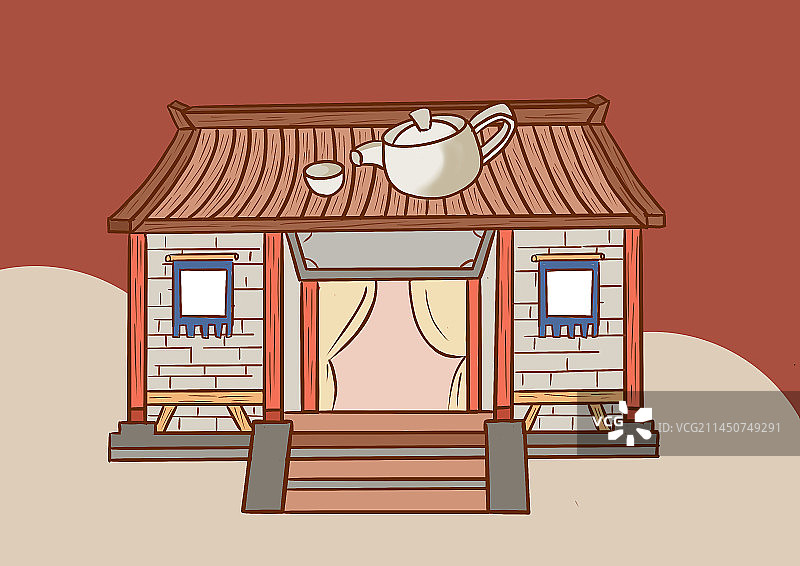 手绘传统茶馆图片素材