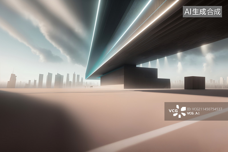【AI数字艺术】未来派城市建筑道路空间（汽车广告背景图）图片素材
