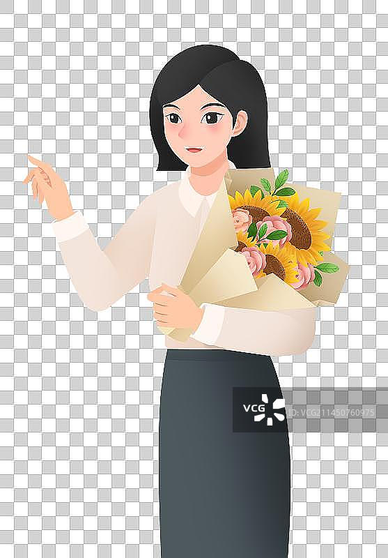 卡通手捧鲜花的老师插画图片素材