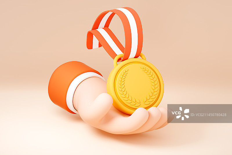 3D可爱卡通手捧奖牌图片素材