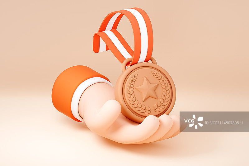 3D可爱卡通手捧奖牌图片素材