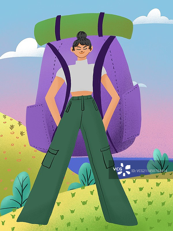 彩色户外运动徒步背着背包的人图片素材