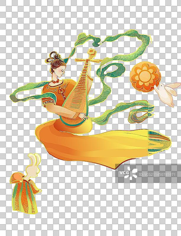 月饼桂花嫦娥弹琴月兔元素图片素材