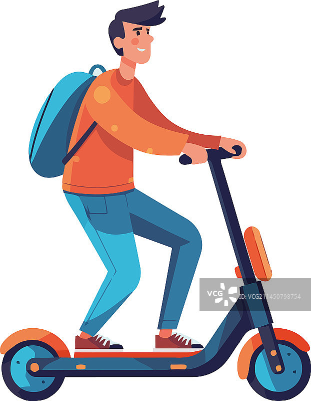 男孩快乐地骑着滑板车图片素材