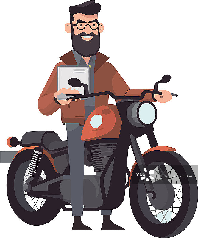 男人骑摩托车，胡须在风中飘动图片素材