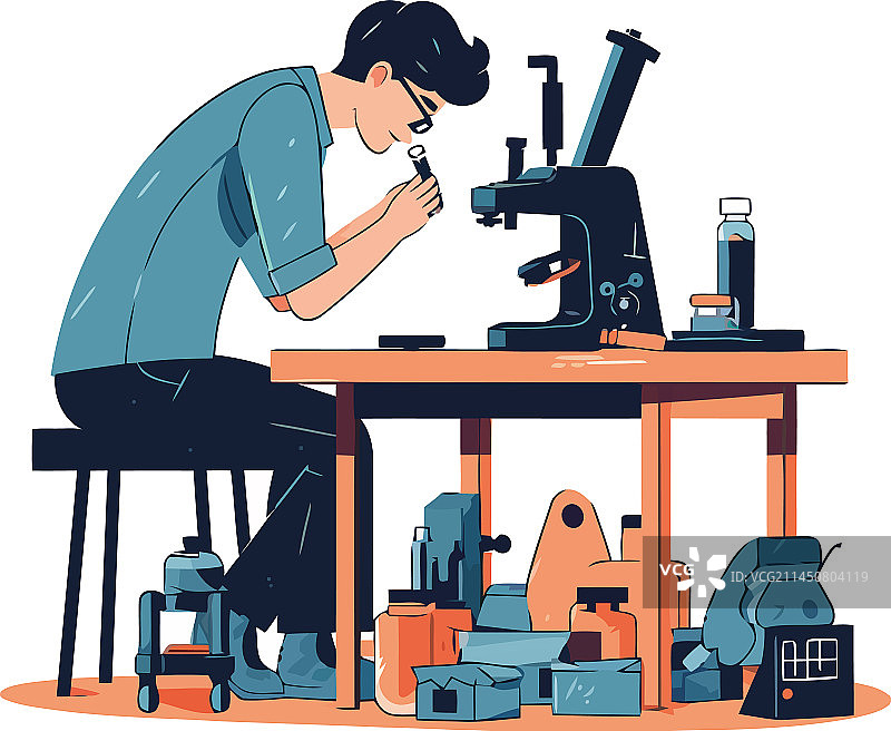 科学家用显微镜分析样本图片素材