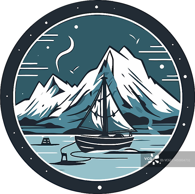 山脉背景下的帆船剪影图片素材