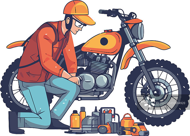 男人修理他的摩托车图片素材