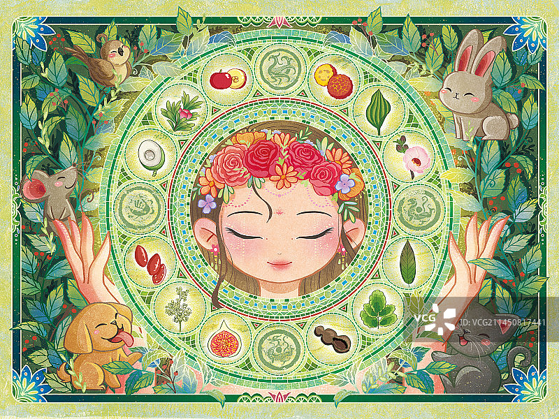 魔法森林仙子绿色清新插画图片素材