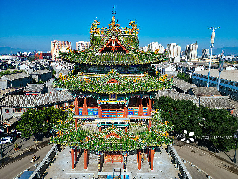 朔州 朔州老城 崇福寺 尉迟敬德庙 地标 航拍图片素材