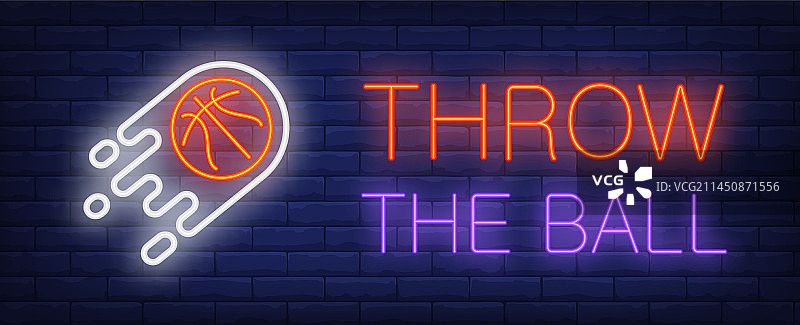 投掷球霓虹灯文字和飞行的篮球图片素材