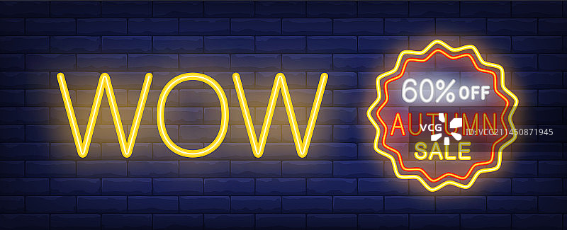 秋季促销百分之六十折扣霓虹灯文字图片素材