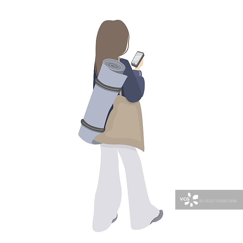 穿着运动服的女孩拿着瑜伽垫站立图片素材