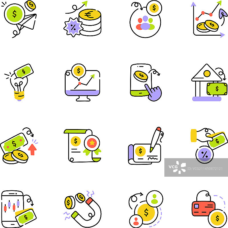 手绘金融图标合集图片素材