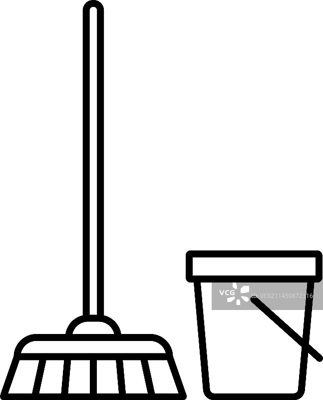 线性风格的扫帚和水桶图标图片素材
