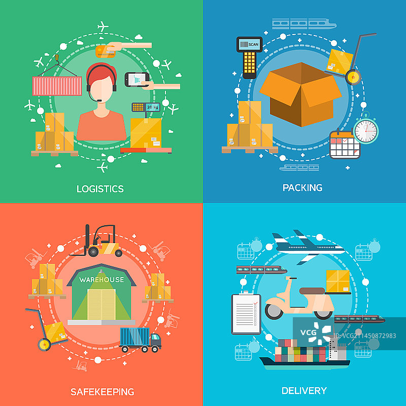 物流概念图标集图片素材