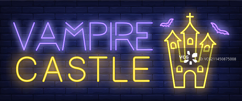 吸血鬼城堡霓虹灯标志图片素材