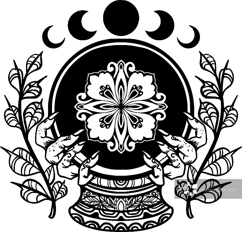 带鲜花的花瓶黑白画图片素材