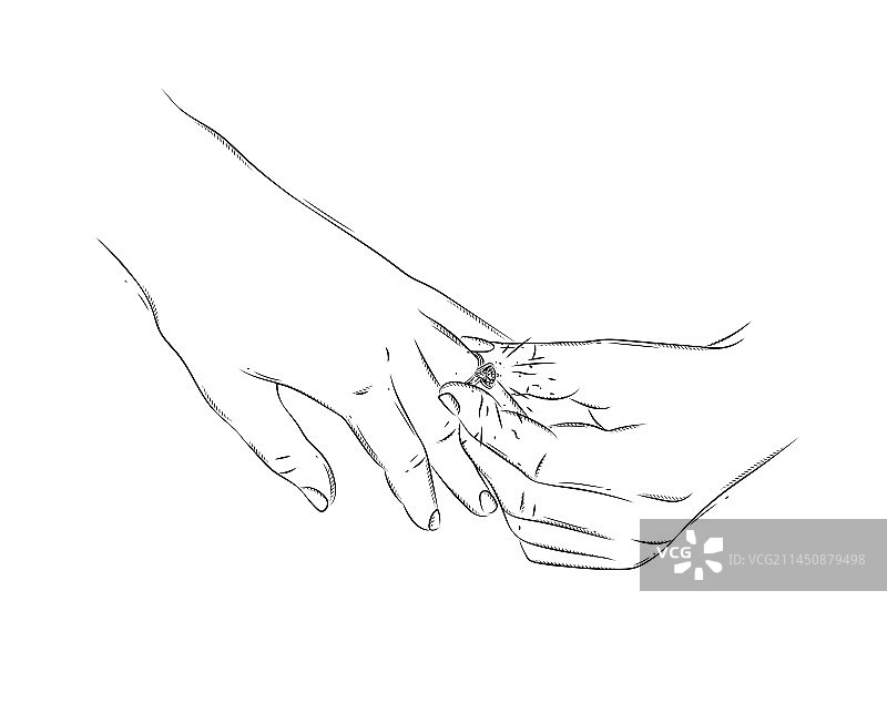 戴着结婚戒指的男人握着女人的手指图片素材