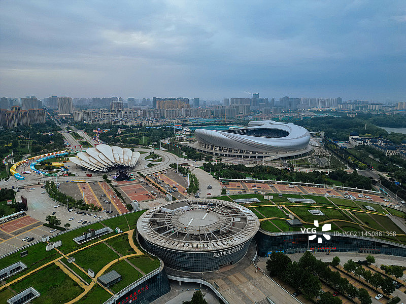 唐山 世园广场 新体育中心 会展中心 爱琴海购物公园 航拍图片素材