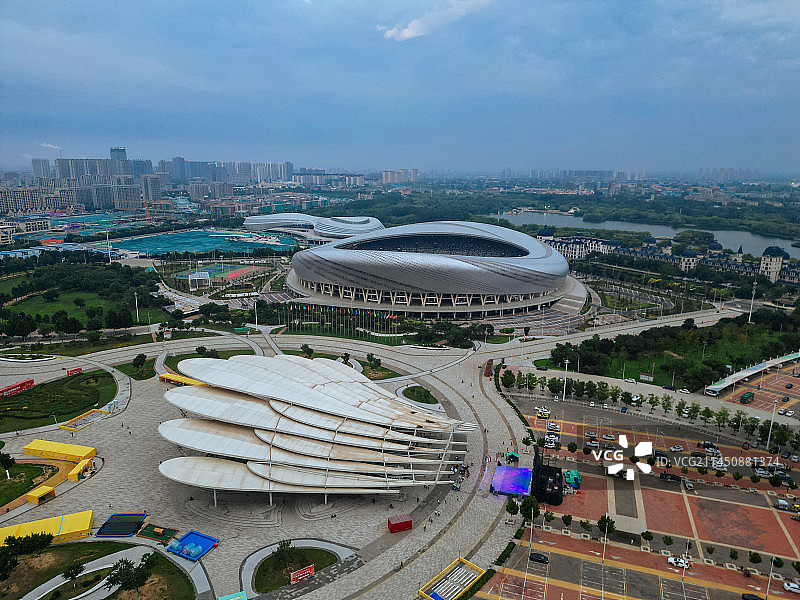 唐山 世园广场 新体育中心 会展中心 爱琴海购物公园 航拍图片素材