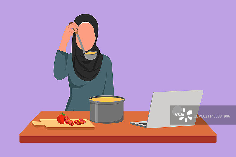 阿拉伯家庭主妇混合食材扁平风设计图片素材