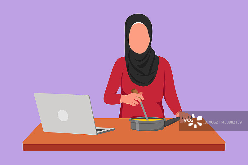 阿拉伯妇女烹饪扁平设计图图片素材