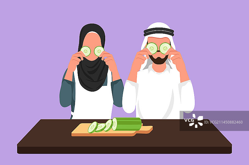 卡通扁平风格绘画：美丽的妻子和她的…图片素材