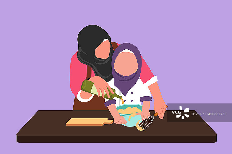 卡通扁平风格绘画：阿拉伯母亲帮助图片素材