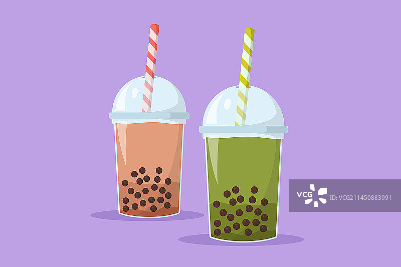 卡通扁平风格双塑料杯图片素材
