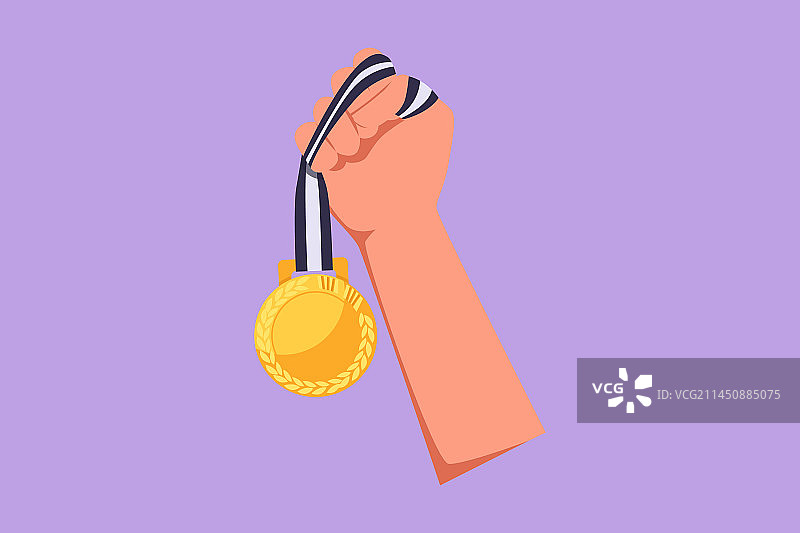 卡通扁平风格手持金牌图片素材