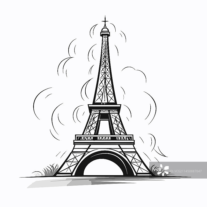 手绘漫画埃菲尔铁塔图片素材