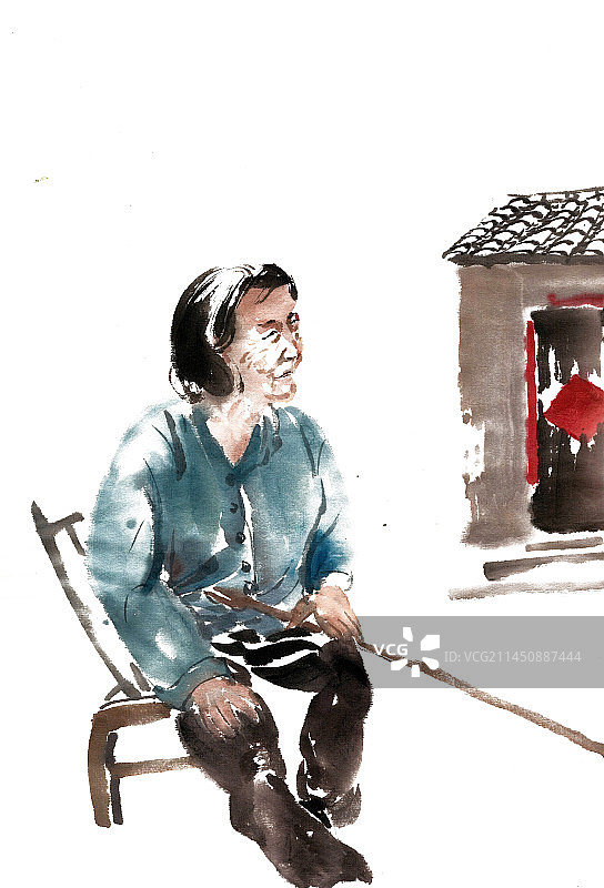 房前的老人图片素材