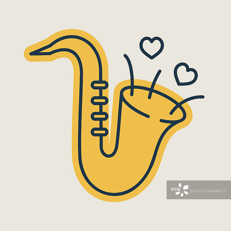 可爱的萨克斯管和吹心图标图片素材